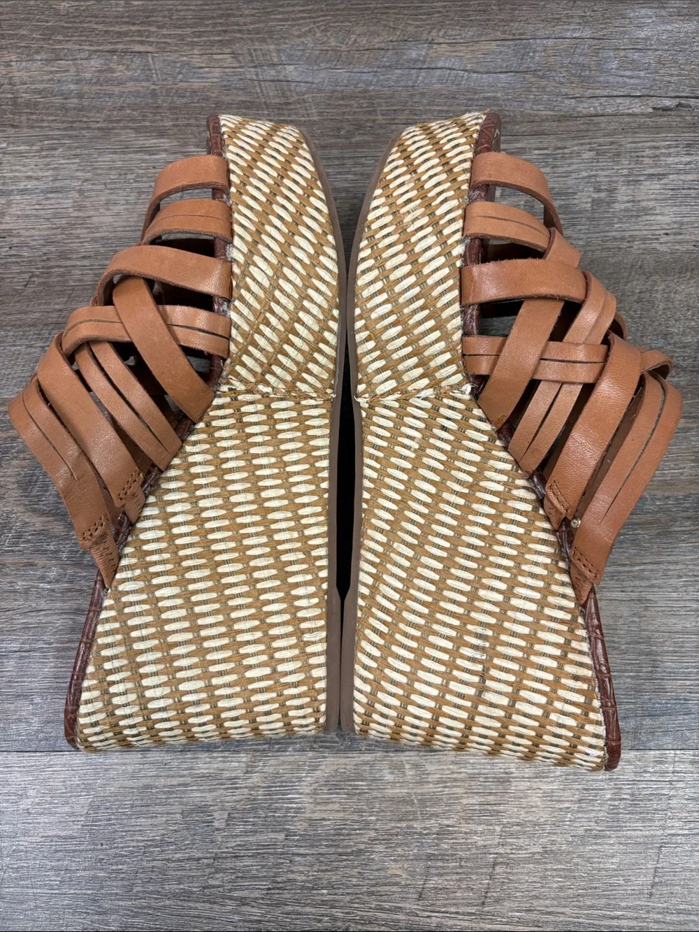 Sam Edelman Devon Brown Leather Strappy Platform Wedge Slide Sandals  Size 8